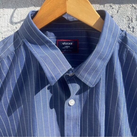UNTUCKit Gifford Shirt Mens Large Blue Striped Wrinkle Free Collared Button Down - Picture 4 of 8